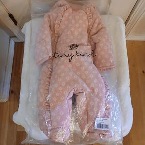 NIP Indian block print corduroy baby bunting ruffles fold-over sleeves 0-3 Mo.